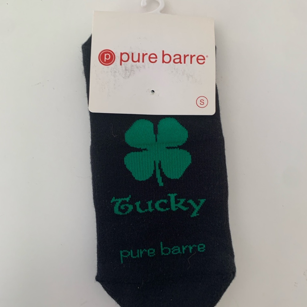 Pure Barre Black Grip Socks with “Feeling Tucky”Green Clover Design [Small]